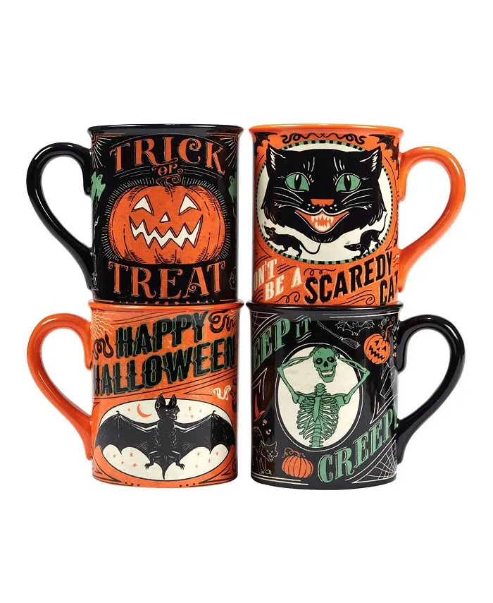 Scaredy Cat 5 in. 18 oz. Multicolored Earthenware Mug Assorted (Set of 4)