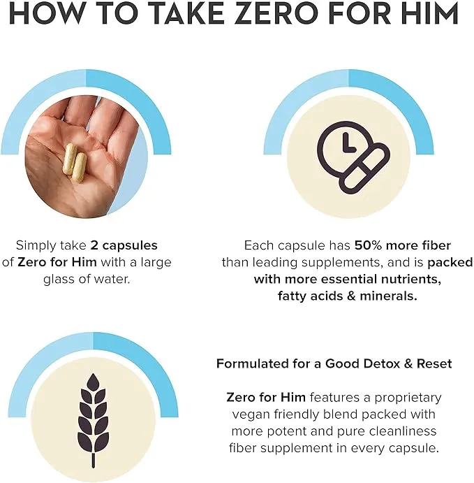 California Basics, Zero for Him Dietary Fiber Supplement for Men Strong Vegan Fiber Capsule - 150 Count, Psyllium Husk, Flax Seeds and Chia Seeds Pure Supplement for Digestive Health