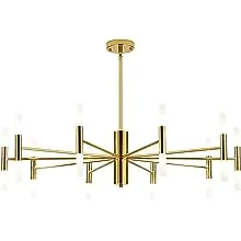 BOKT Mid Century Gold Sputnik Chandelier Large 20-Lights LED Chandelier Semi Flush Mount Ceiling Light Contemporary Round Dining Room Island Pendant Light Fixture