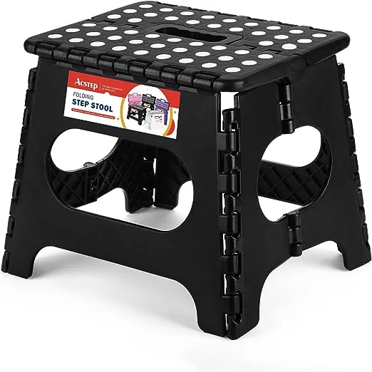 ACSTEP Folding Step Stool for Adults-11 Height Lightweight Plastic Stepping Stool. Foldable Step Stool Hold up to 300lbs Non Slip Collapsible Stool BlackACSTEP Folding Step Stool for Adults-11 Height Lightweight Plastic Stepping Stool. Foldable Step Stoo