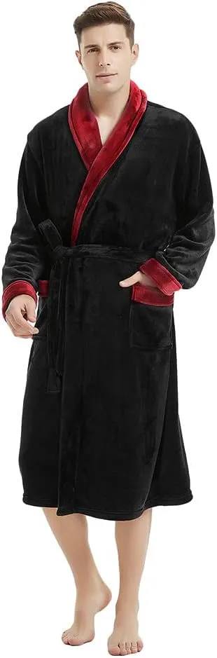 U2SKIIN Mens Fleece Robe Plush Collar Shawl Bathrobe