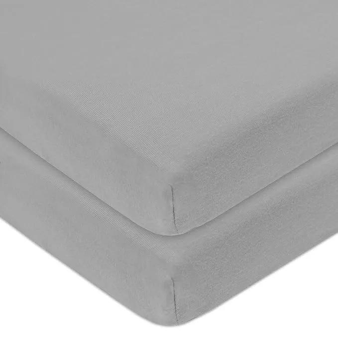 American Baby Company 2 Pack Fitted Mini Crib Sheet 24" x 38", Soft Breathable Neutral 100% Cotton Jersey Portable Sheet, Gray, for Boys and Girls, Fits Most Pack N Play Mattresses