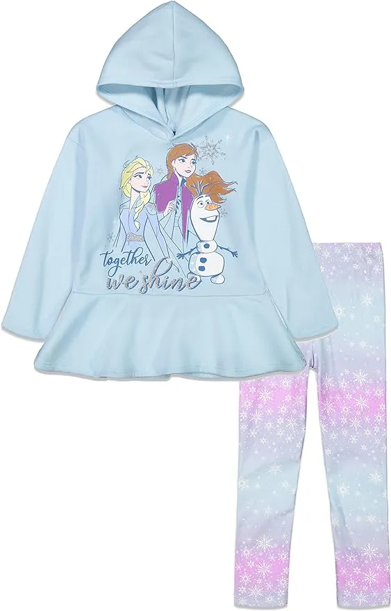 Disney Frozen Olaf Princess Anna Queen Elsa Girls Fleece Hoodie and Leggings Outfit Set Toddler to Big Kid