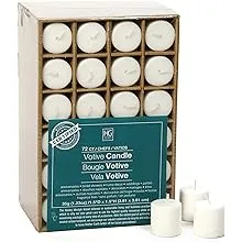 Hosley Set of 72 Unscented White Votive Candles Up to 10-Hours. Bulk Buy. Wax