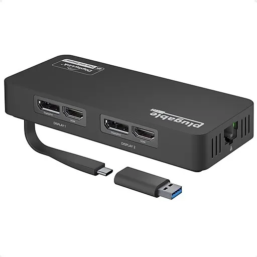 Plugable 4K DisplayPort and HDMI Dual Monitor Adapter with Ethernet