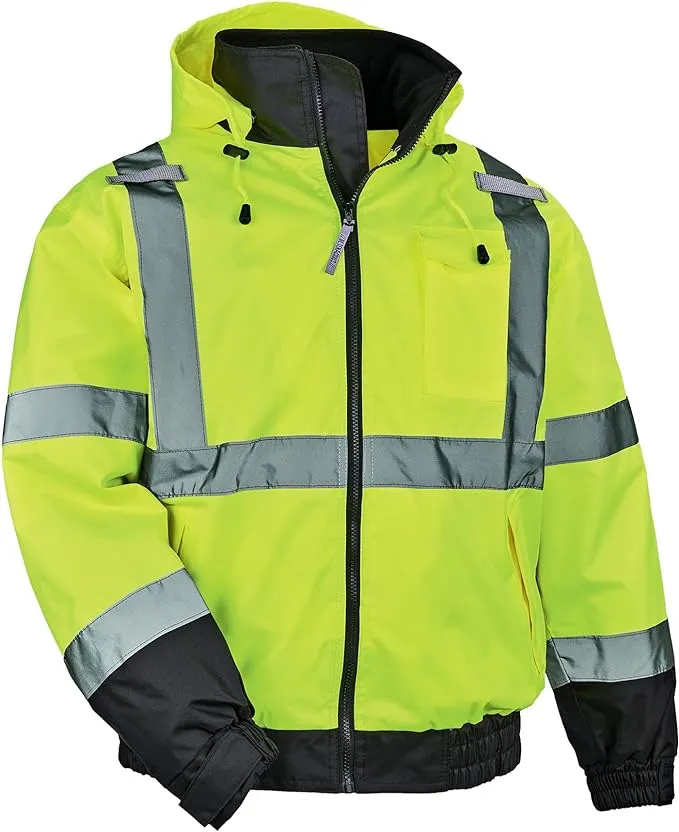 High Visibility Reflective Winter Bomber Jacket, Zip Out Fleece Liner, ANSI Compliant, Ergodyne GloWear 8379, Lime, Large