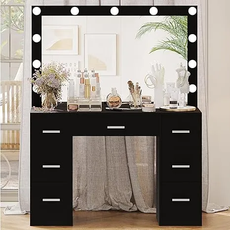 Irontar Vanity Table Makeup Table Lighted Mirror 3 Color Lighting Modes Brightness Adjustable Dressing Table