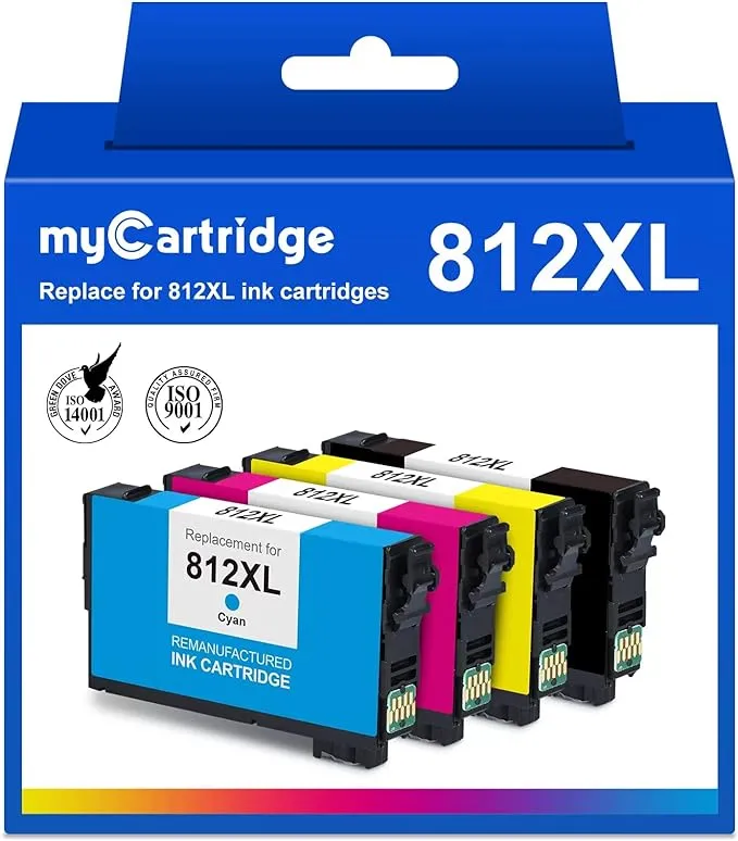 myCartridge 812 812XL Remanufactured Ink Cartridge Replacement for Epson 812 812XL Ink Cartridges Fit for Workforce Pro WF-7820 WF-7840 EC-C7000 Printer (Black, Cyan, Yellow, Magenta, 4-Pack)