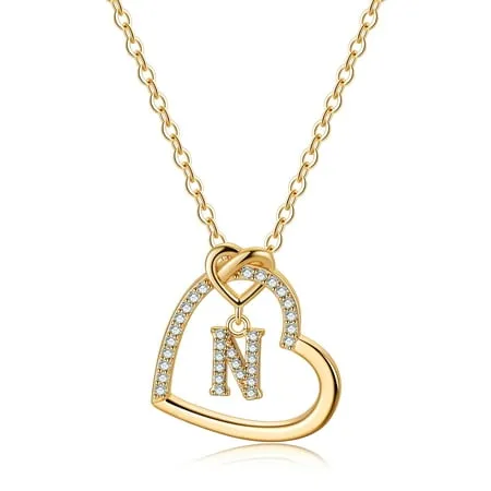 TINGN CZ Heart Pendant Initial Necklaces 14K Gold Filled Heart Initial Necklaces for Teen Girls Women