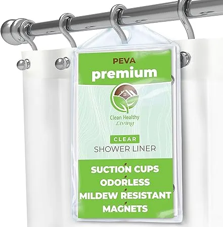 Heavy Duty PEVA Clear Shower Curtain Liner with Magnets &amp; Suction Cups - 70 X...