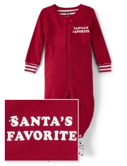 Unisex Baby And Toddler Santa's Favorite Snug Fit Cotton Footed One Piece Pajamas - Red