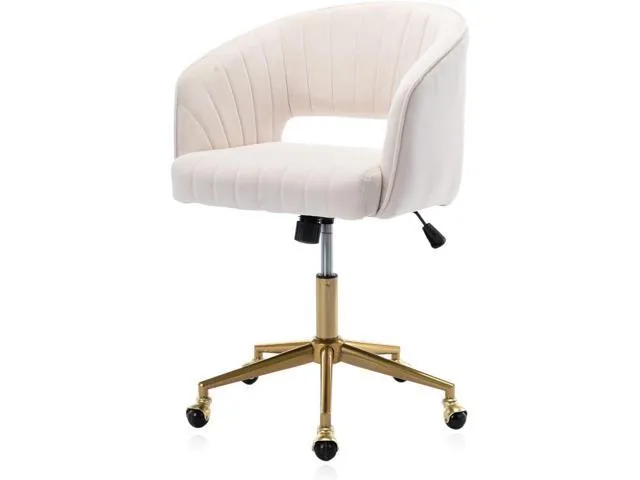 Kiztir Velvet Home Office Chair, Modern Swivel Desk Chair with Gold Base, Round Solid Wheel, Adjustable Vanity Chair for Study, Living Room.