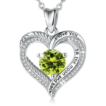 EUDORA August Birthstone Necklaces for Women 925 Sterling Silver Heart Shape I Love You to the Moon and Back Pendant Jewelry Gifts for Grandmother Mother Daughter Sister Wife Girl Aug Peridot