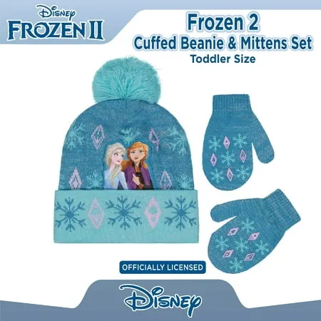 Disney Girls Toddler Winter Hat and Mittens Set Ages 2-4 or Frozen 2 Elsa & Anna Hat and Kids Gloves Set for Ages 4-7