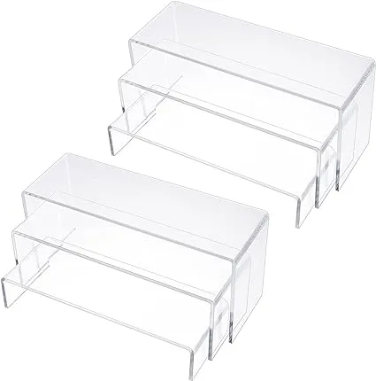 Goabroa Acrylic Display Risers, 2 Sets 6 Pcs Rectangular Acrylic Risers Display Stands, 4mm Thick Display Stands for Vendor Events, Acrylic Shelves for Lego Display, Cupcake, Perfume