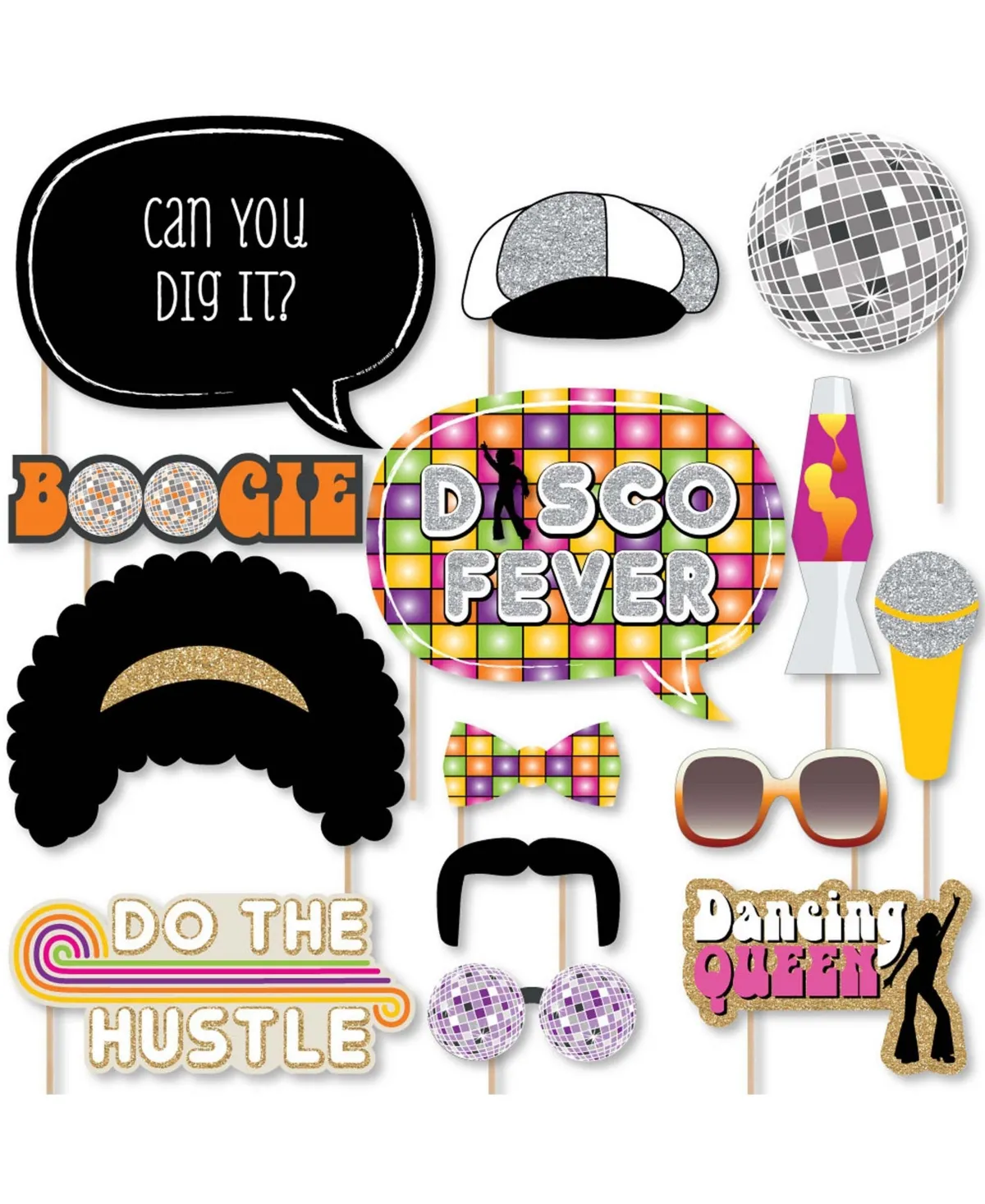 70's Disco - 1970s Disco Fever Party Photo Booth Props Kit - 20 Count