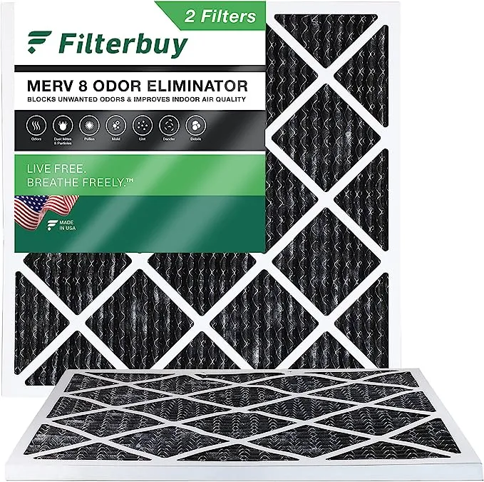 Filterbuy Allergen Odor Eliminator 20x20x1 MERV 8 Pleated AC Furnace Air Filter with Activated Carbon Pack of 2