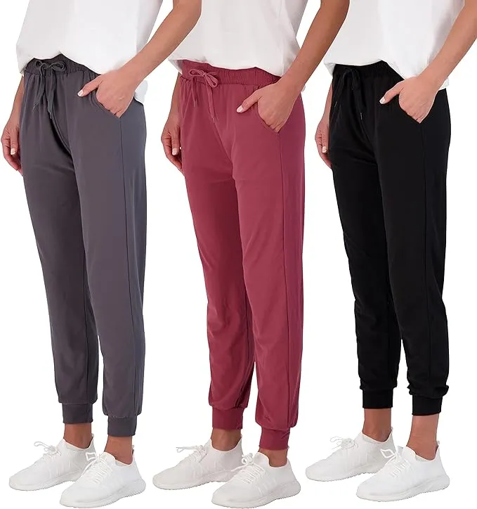 Real Essentials Women's Ultra-Soft Lounge Joggers with Pockets (3 Pack)