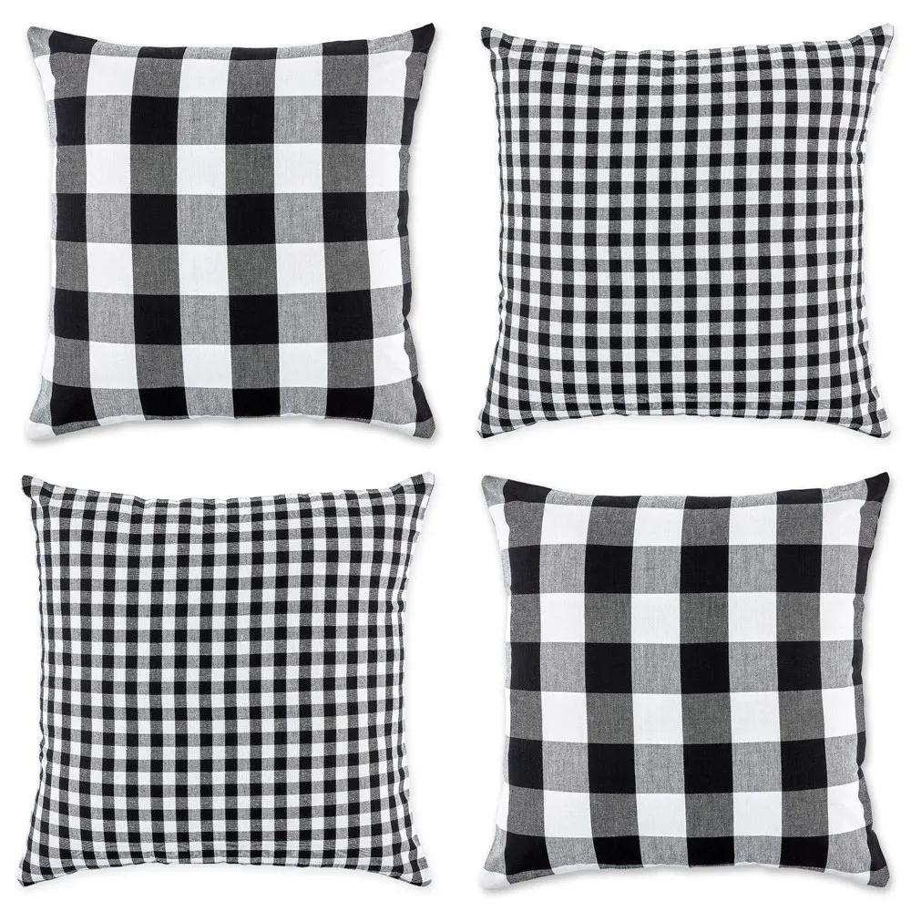 DII Decorative Square Throw Pillow Cover Collection Cotton, Machine Washable, Hidden Zipper, 18x18, Gray Gingham, 4 Piece