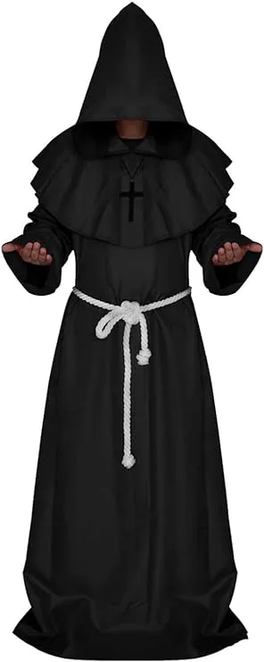 ALIZIWAY Friar Monk Priest Hooded Robe Cloak Halloween Cosplay Costume