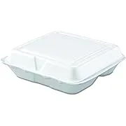 Dart 80HT3R Carryout Food Container, Foam, 3-Comp, White, 8 x 7 1/2 x 2 3/10 (Case of 200)