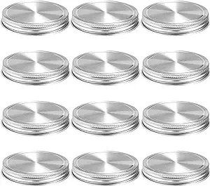 Stainless Steel Mason Jar Lids,12 Pack Polished Surface,Reusable and Leak Proof,Storage Caps with Silicone Seals for Wide Mouth Size Jars (12-Pack Stainless Steel Lids(Wide Mouth))