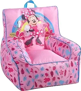 Idea Nuova Disney Minnie Mouse Toddler Nylon Bean Bag Chair with Piping & Top Carry Handle, Large