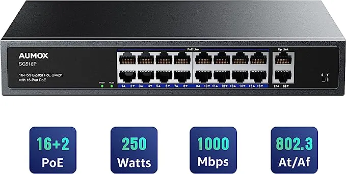 8 Port Gigabit PoE Switch,AUMOX PRO SG308P 8 Port Gigabit Ethernet Unmanaged PoE Switch 120W, Plug and Play,Sturdy Metal Fanless Network Switch 802.3af/at Compliant,Desktop or Wall Mount