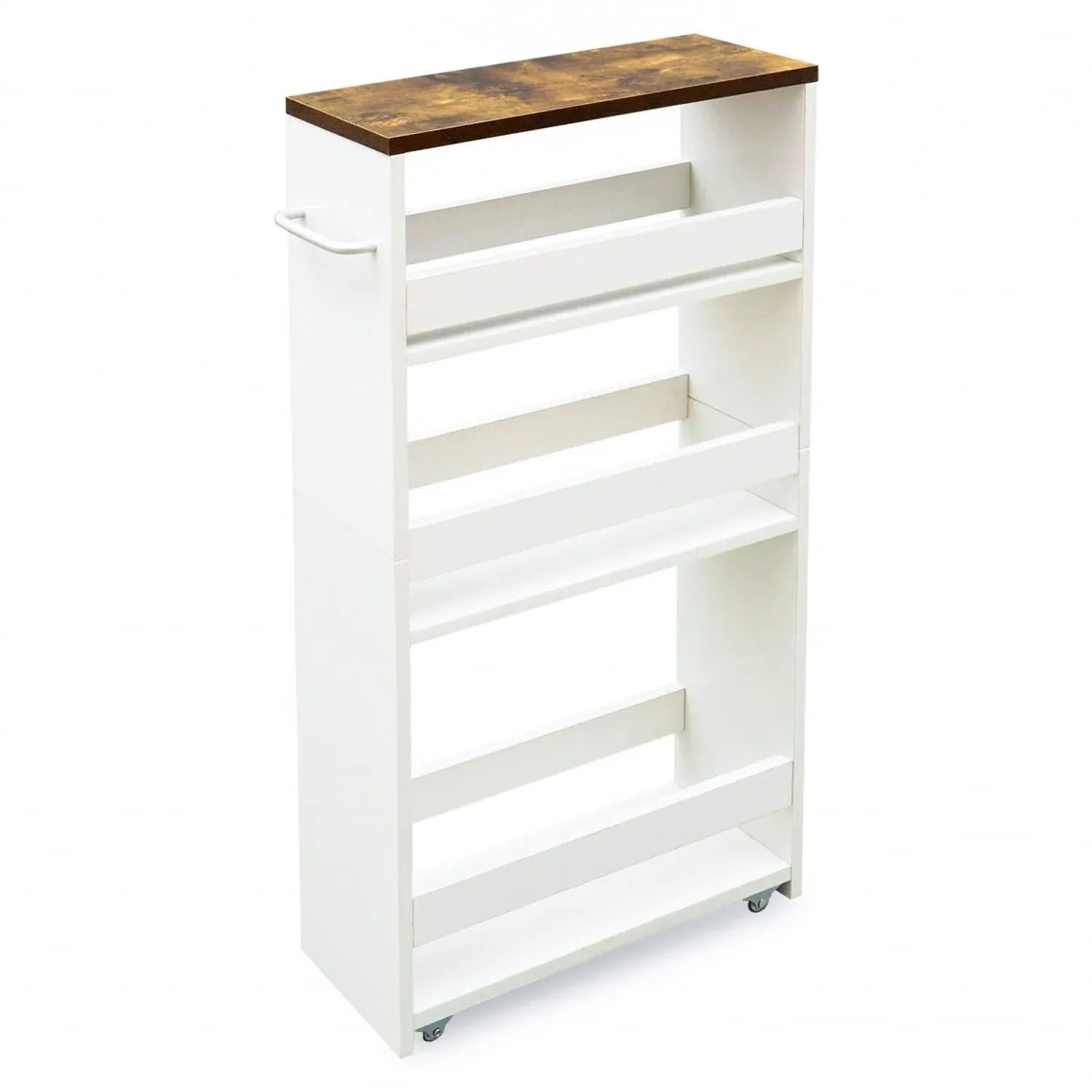 TEAMIX 4 Tier White Slim Storage Cart with Handle, Slide Out Storage Rolling ...