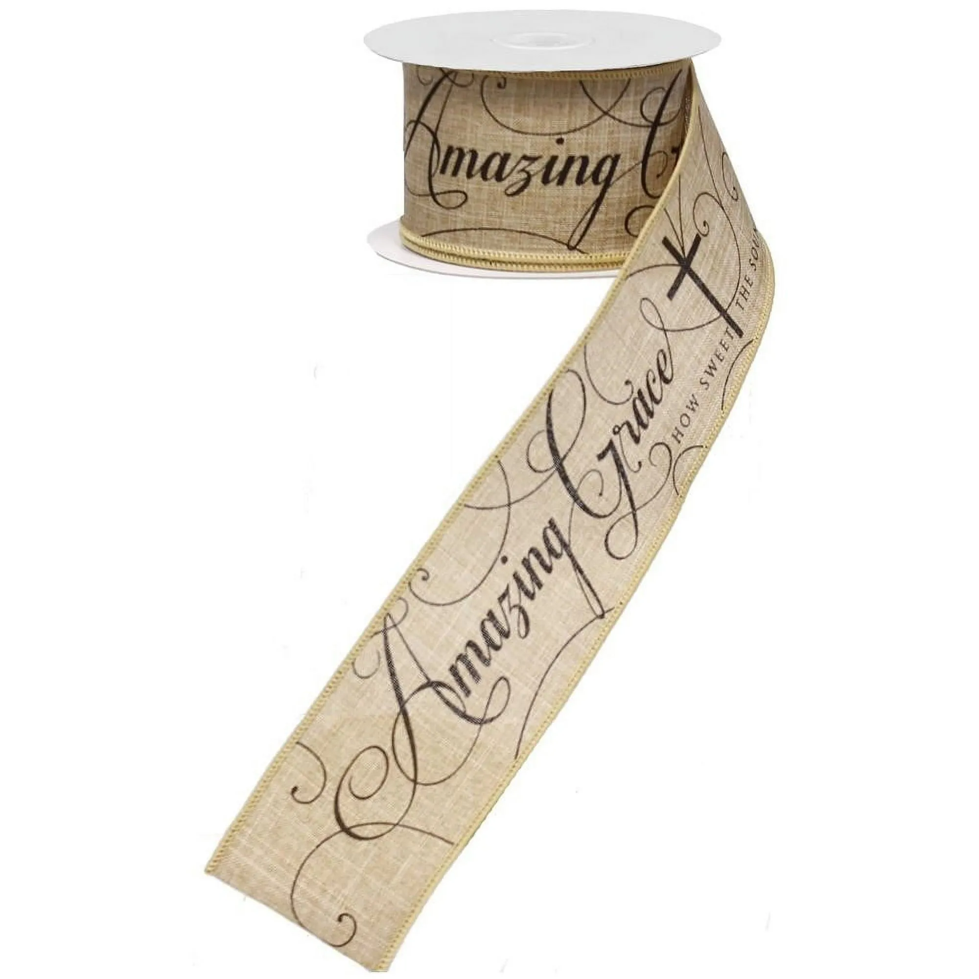 2.5" Amazing Grace Ribbon: Light Beige/Black -10 yds