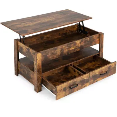 Slickblue Lift Top Coffee Table With 2 Storage Drawers And Hidden Compartment-Rustic Brown