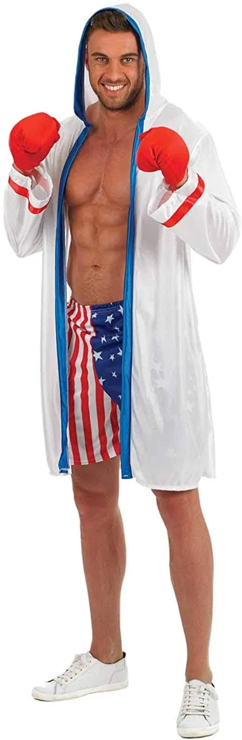 Fun Shack Boxer Costume Men, Boxing Robe Mens with Hood, Boxing Costume Men, American Boxer Robe Costume Men