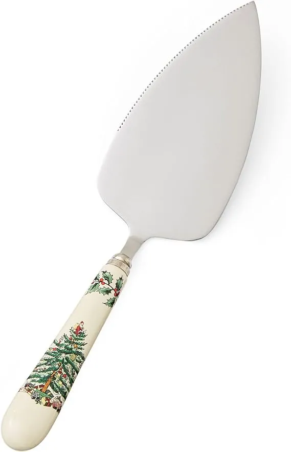 Spode Christmas Tree Cake Server | Stainless Steel Cake Knife with Porcelain Handle | Measures 10-Inches | Cake Cutter for Pies, Cake, Quiches, and Desserts