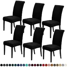 Joccun Chair Covers for Dining Room Set of 6, Dining Chair Slipcovers Stretch Dining Room Chair Covers Seat Protector,Washable Parsons Chair Cover for Home,Hotel,Banquet(Black,6 Pack)