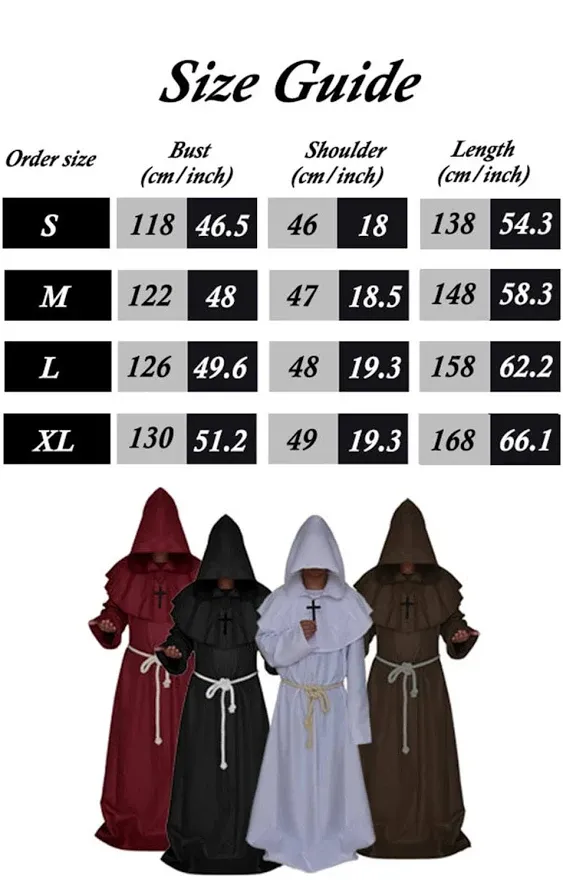 Medieval Monk Robe Priest Robe Halloween Cosplay Costume Cloak