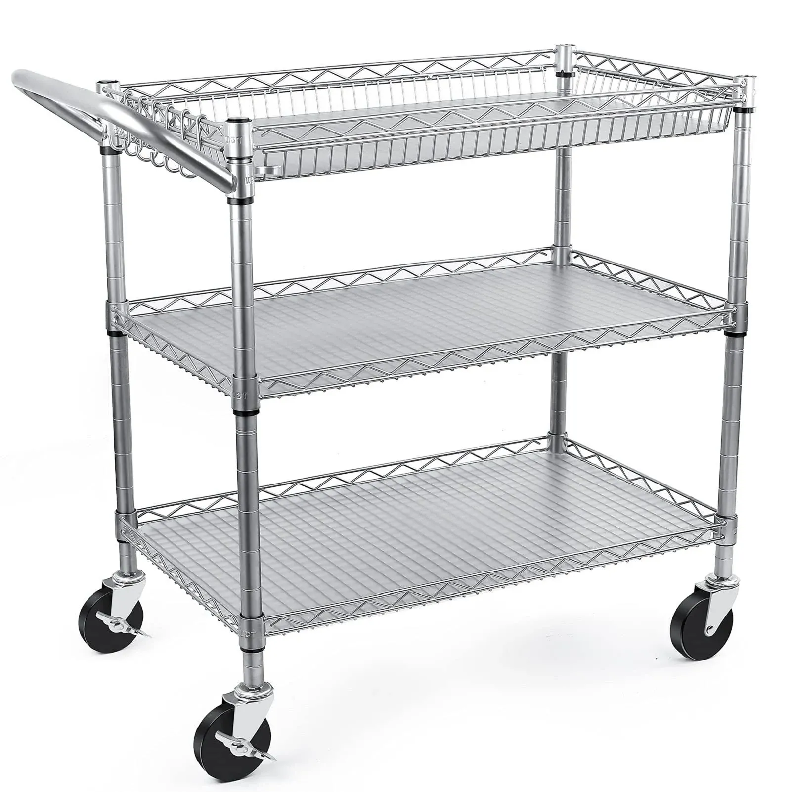 Heavy Duty 3 Tier Rolling Utility Cart Kitchen Cart On Wheels Metal Serving Cart