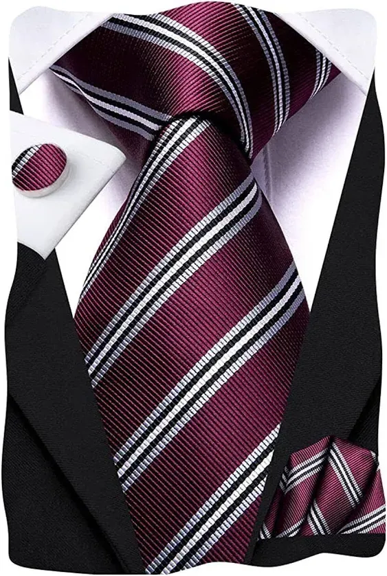 Dubulle Mens Tie Set Solid Paisley Silk Striped Necktie for Men with Cufflinks Tie and Pocket Square