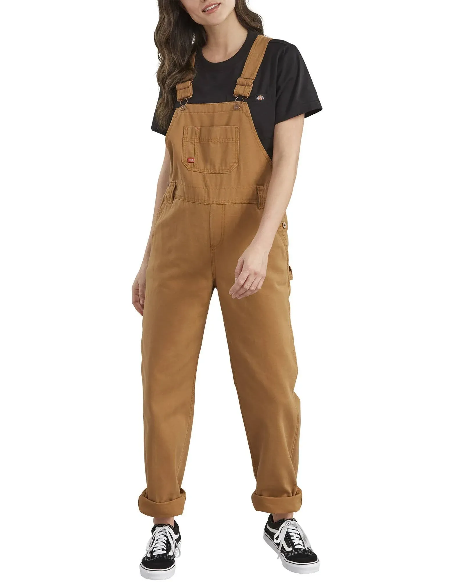 Dickies Women's Relaxed Fit Bib Overall Rinsed Hickory Stripe M