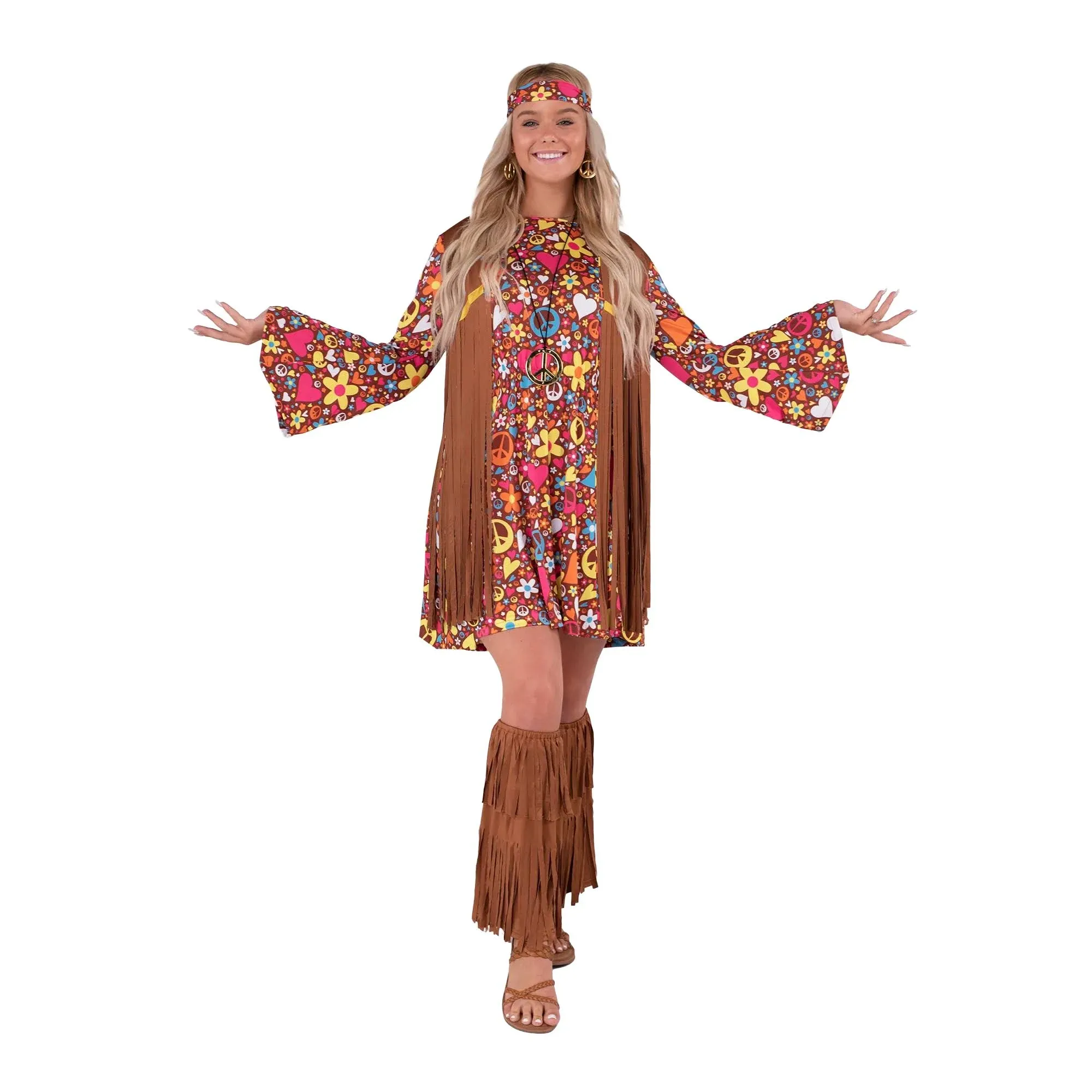 Spooktacular Creations Hippie Costume Women, Halloween 70s Outfits for Women, Adult Hippie Dresses for Halloween Party