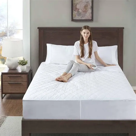 Degrees Of Comfort Heated Mattress Pad Full Size | Zone Heating Electric Bed Warmer W/Auto Shut Off | Fit Up to 15 Inch | 12.5ft Long Cord - 54x75 Inch, White