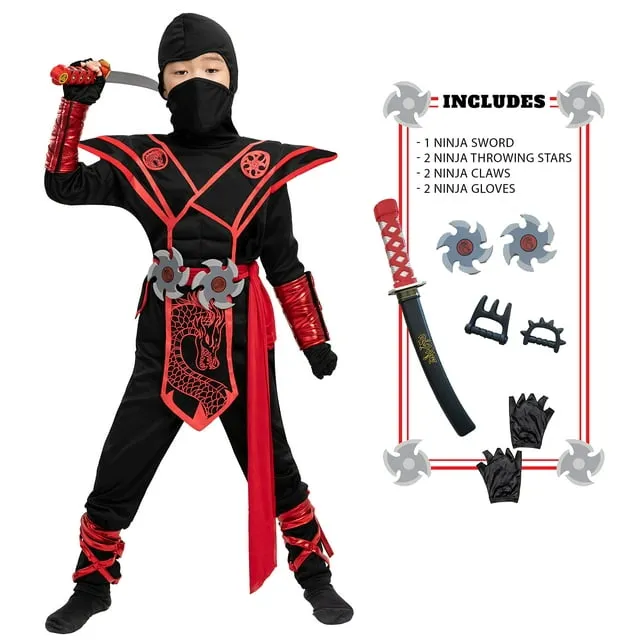 Kids Spooktacular Creations Ninja Dragon Costume Outfit Set Boys for Halloween Dress Up Party