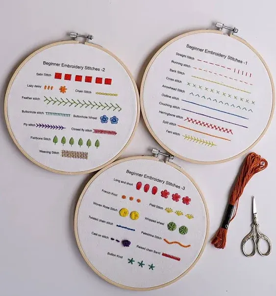 Beginners Embroidery Stitch Practice kit, 3 Sets skill practice 