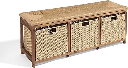 Badger Basket Brown Kid's Storage Bench with Woven Top and Baskets