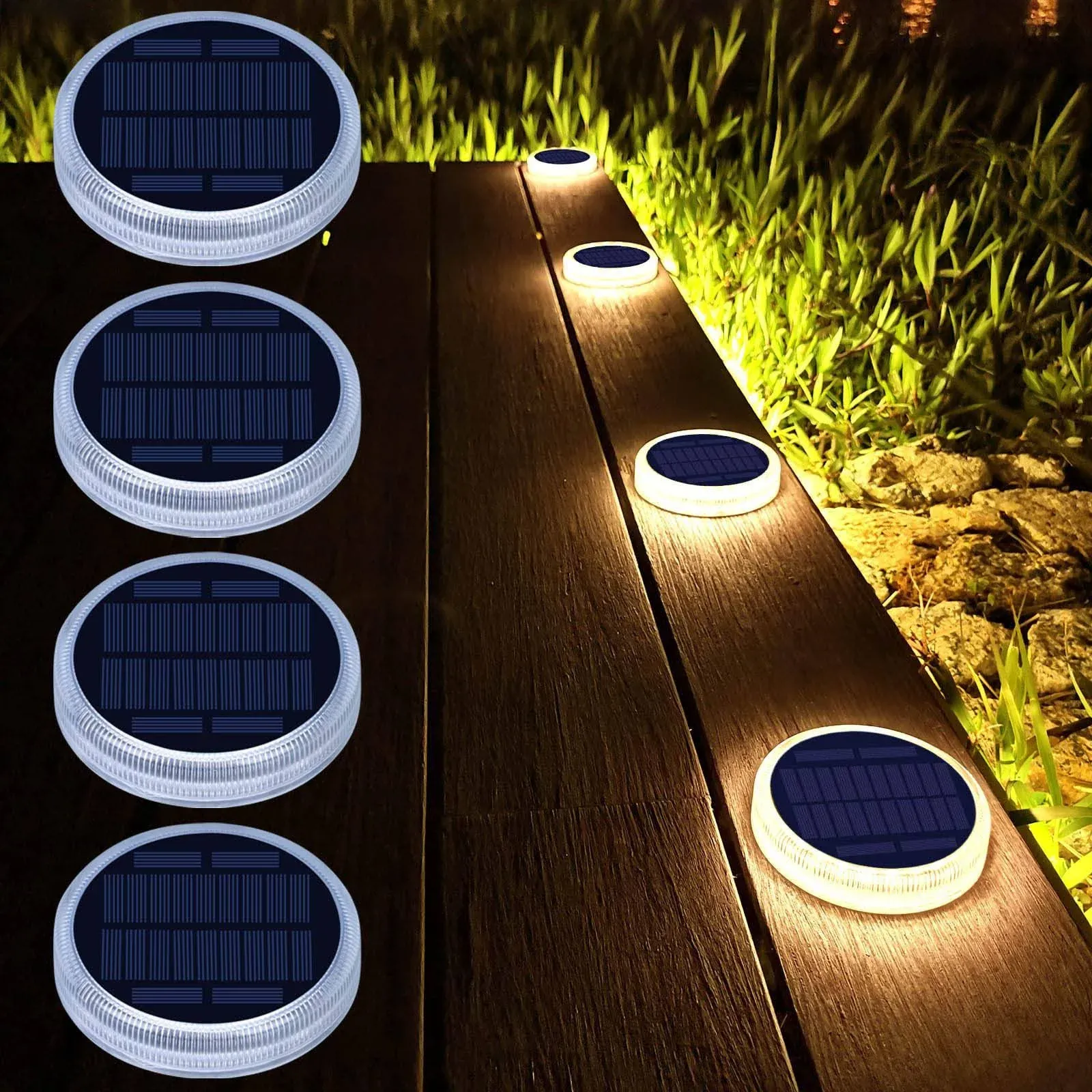 SOLAR DECK LIGHTS Driveway Walkway Dock Light Stair Step LED Lamp 4 Pack BARCOLE