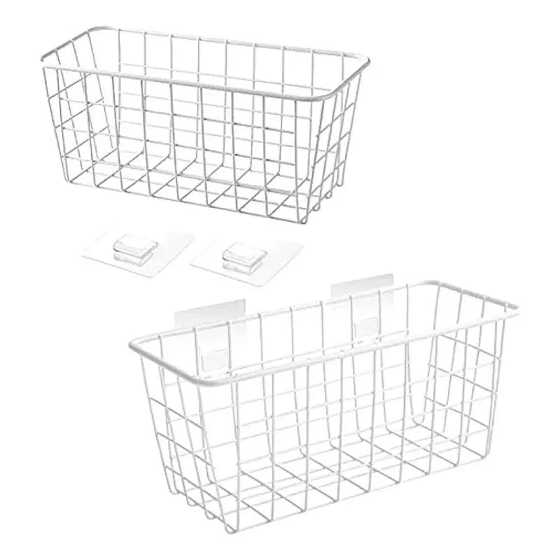 LeleCAT Hanging Kitchen Baskets for Storage Adhesive Sturdy Small Wire Storage Baskets with Kitchen Food Pantry Bathroom Shelf Storage No Drilling