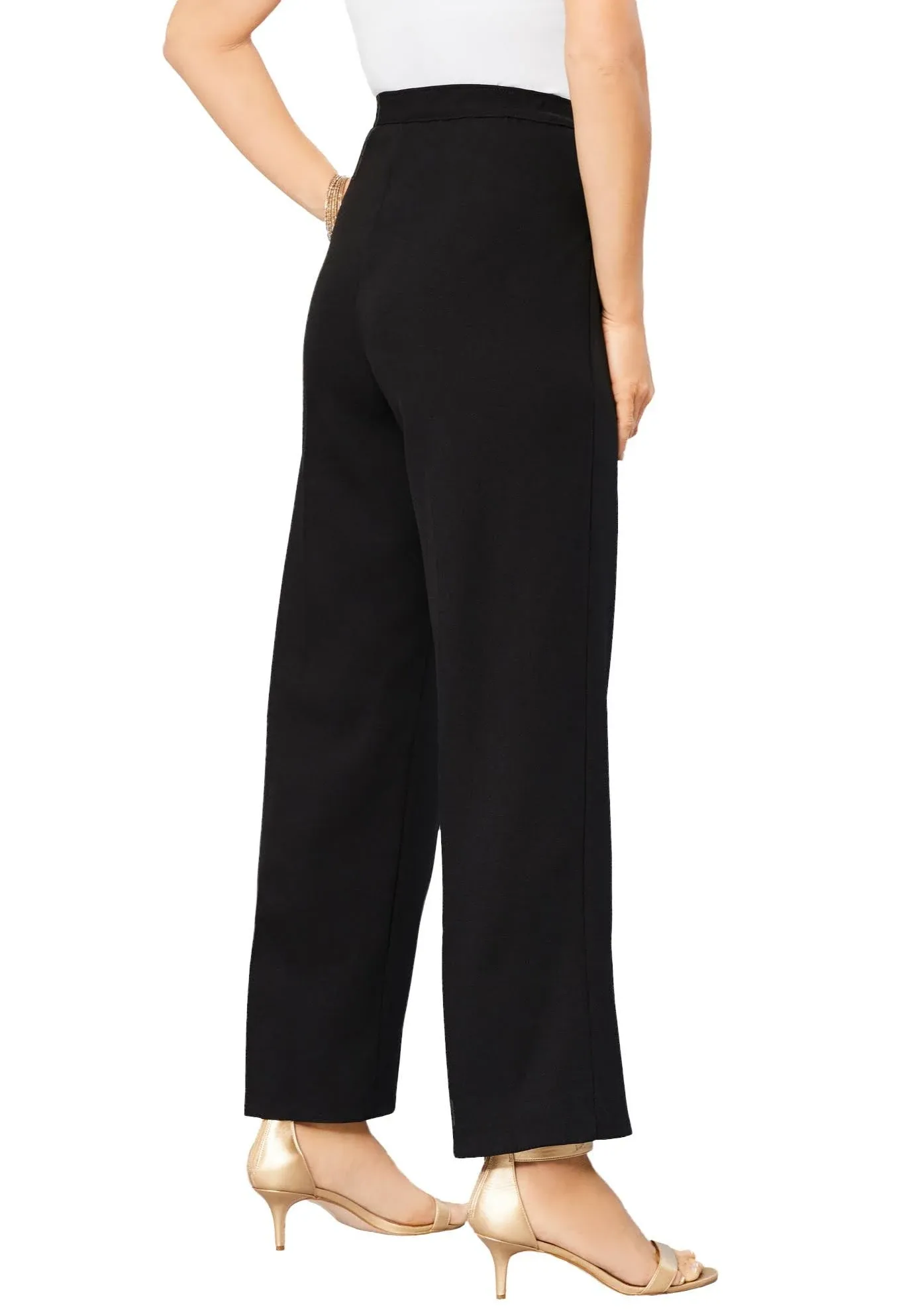 Roaman's Women's Plus Size Wide-Leg Bend Over Pant - 32 W, Black