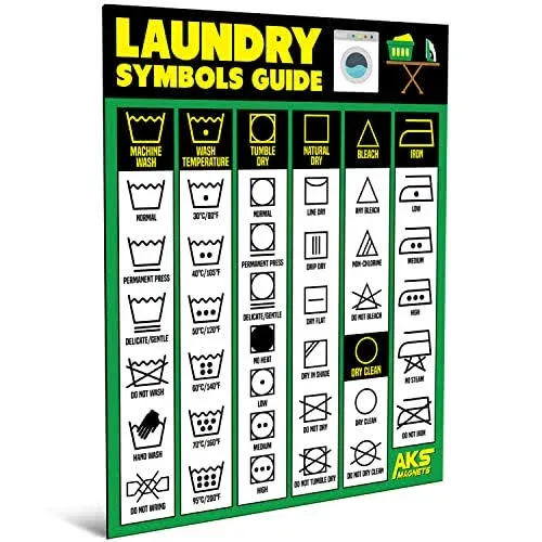 Laundry Symbols Magnet for Easy Clothing Care - Laundry Symbol Guide for Home, Dorms & Laundromats - Laundry Symbols Sign - Laundry Room Decor and Accessories - Laundry Sign for Laundry Wall Decor