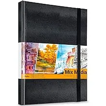 Mix Media Pad, Ohuhu 10.8"x8.3" Mixed Media Art Sketchbook, 120 LB/200 GSM Heavyweight Papers, 78 Sheets/156 Pages, PU Hardcover Mixed Media Paper Pad for Acrylic, Painting Christmas Gift