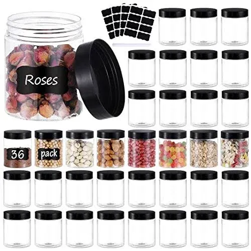 36PCS 8OZ Plastic Jars with Screw On Lids, Pen and Labels Refillable Empty Round