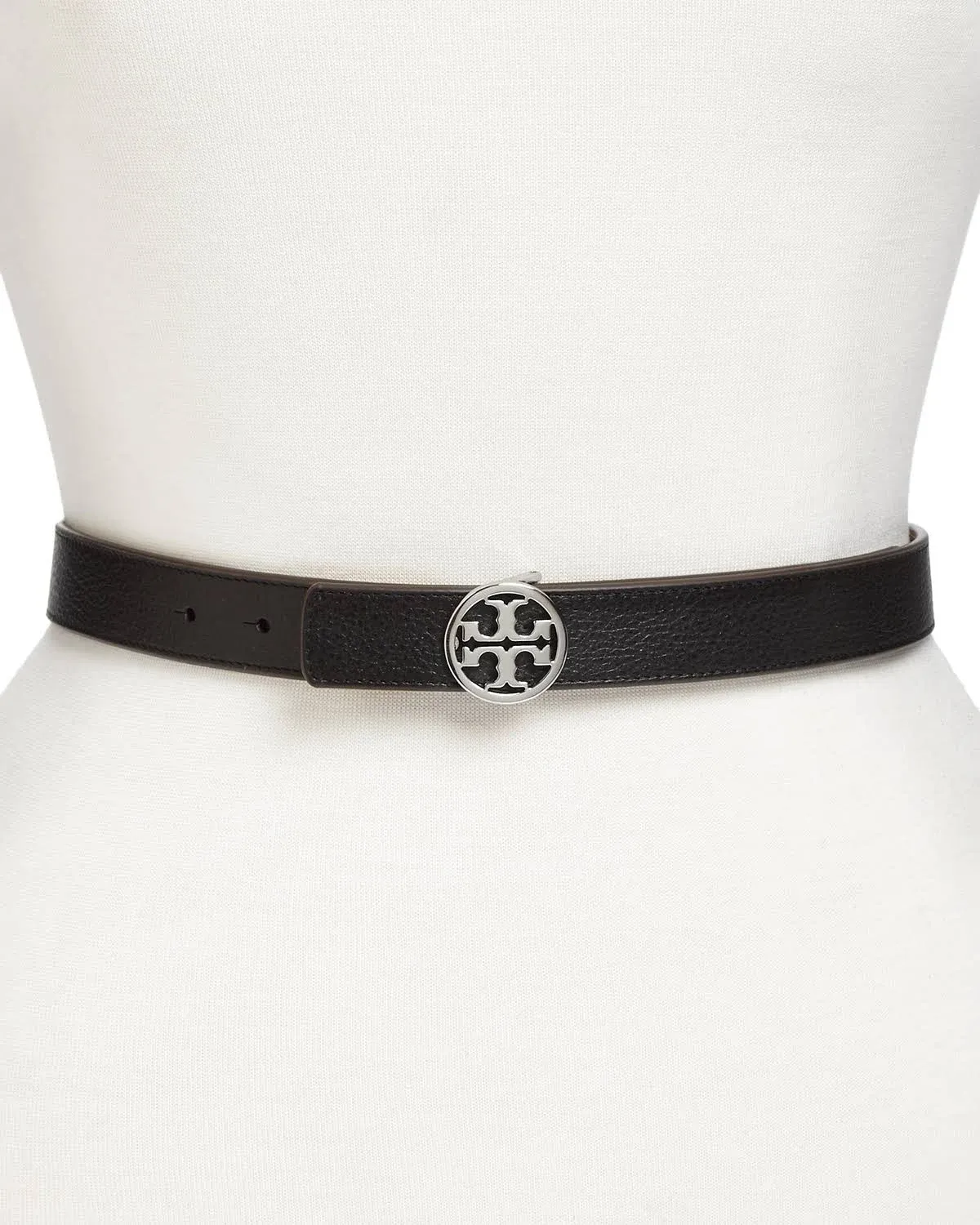 Shop Tory Burch Logo Reversible Leather Belt In Black/ Silver